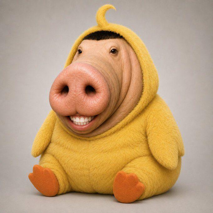 Daumen wearing a yellow duck costume